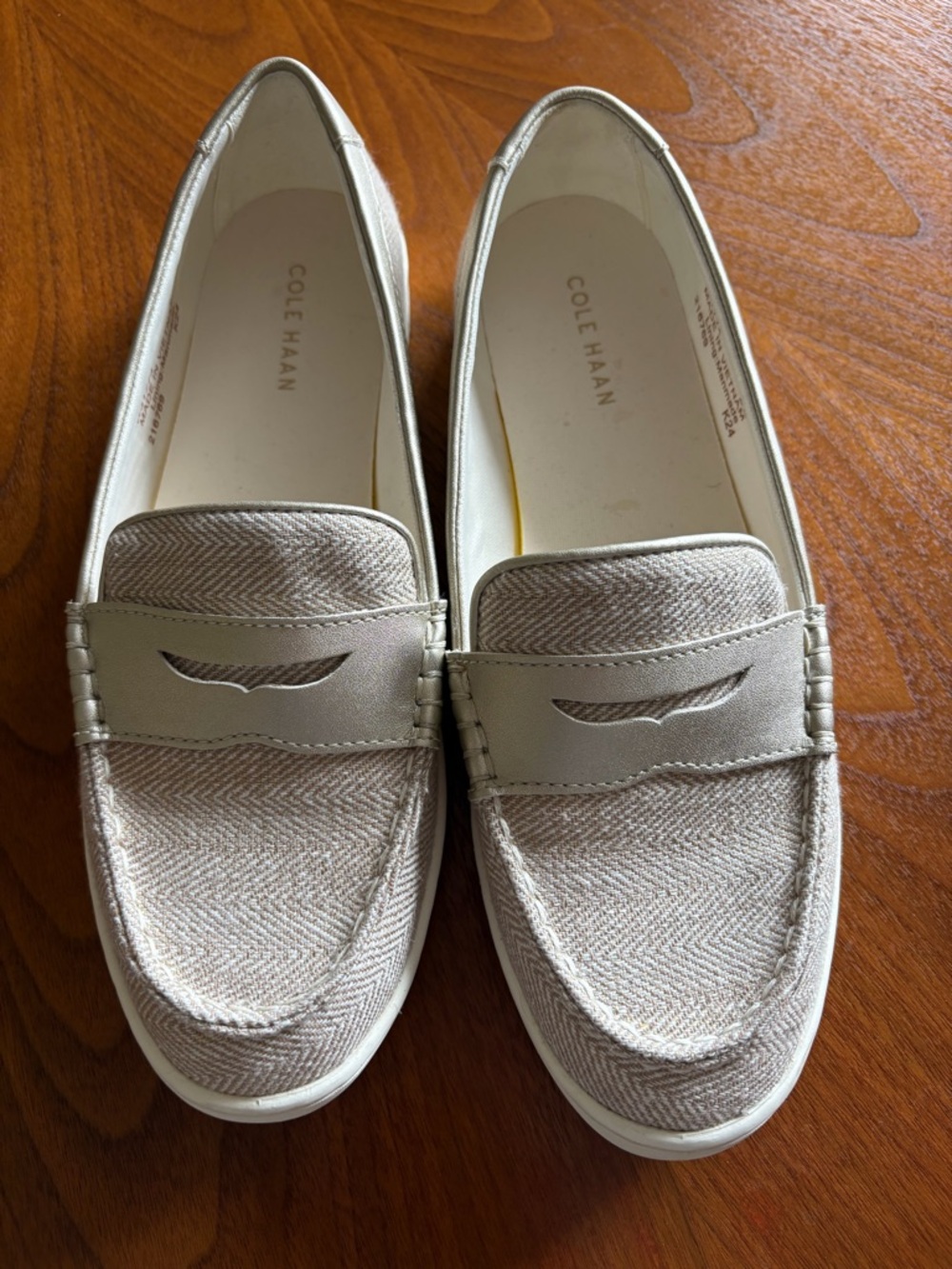 Cole Haan White Gold Linen Loafers